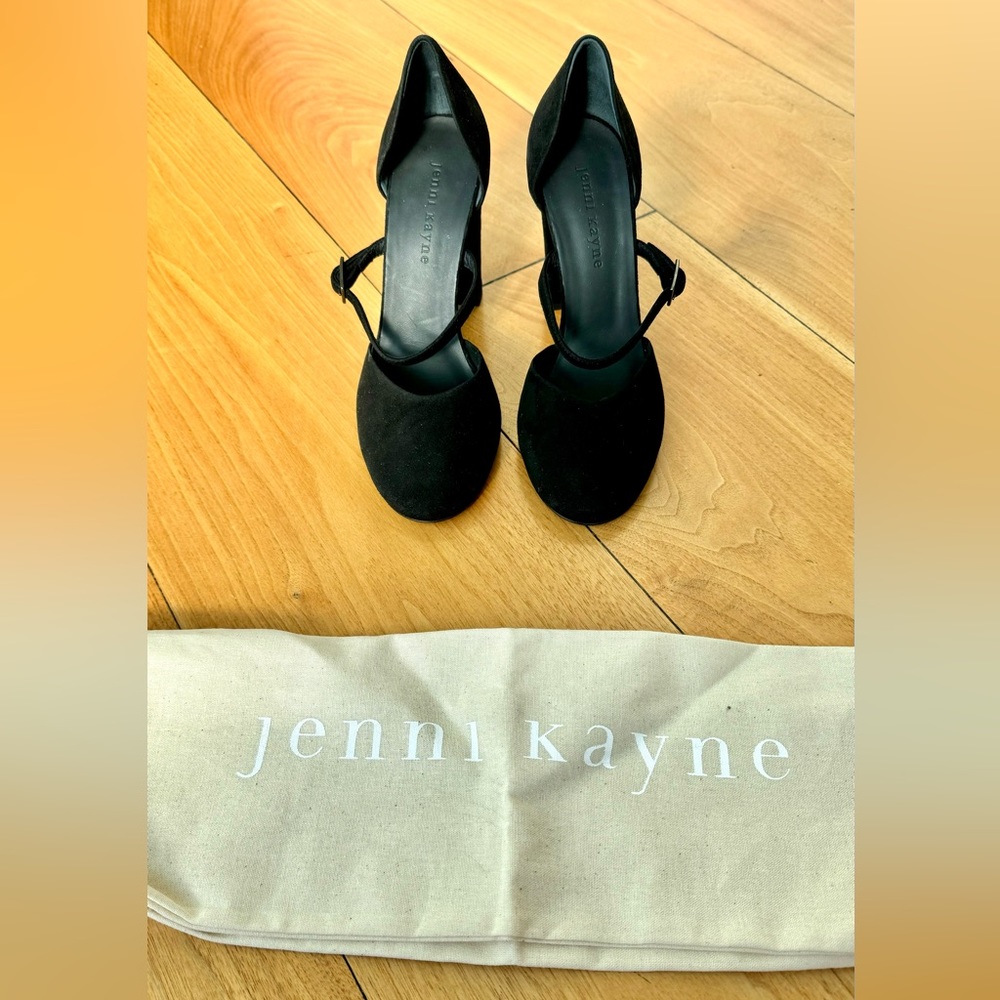 ❤️ JENNI KAYNE BLACK SUEDE LEATHER MARY JANE STRAP HEELS ROUND TOE 37 7 ITALY